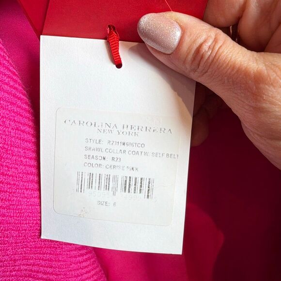 NWT Carolina Herrera Shawl-Collar Belted Wool Twill Coat in Cerise Pink 6 (009) - Picture 16 of 16
